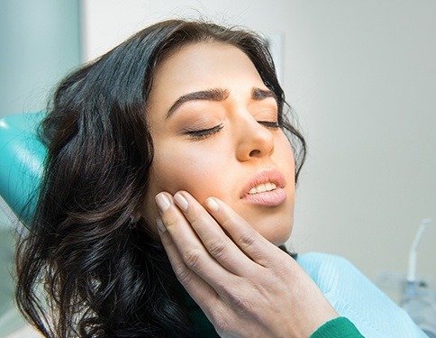 Woman in dental office before wisdom tooth extraction